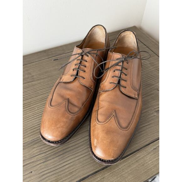 Salvatore Ferragamo Tramezza Welted Mens Tan Wingtip Derby Shoes 12 D - Picture 2 of 6